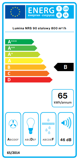 Okap Falmec Lumina NRS 90 inox 800 m³/h przyścienny