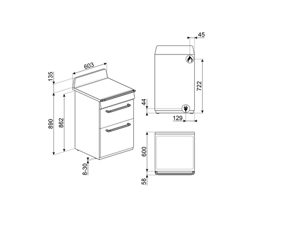 Kuchnia wolnostojąca z płytą gazową Smeg TR62BL