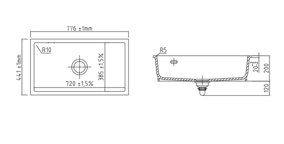 systemceram MERA 80 U zlewozmywak ceramiczny Nero 68