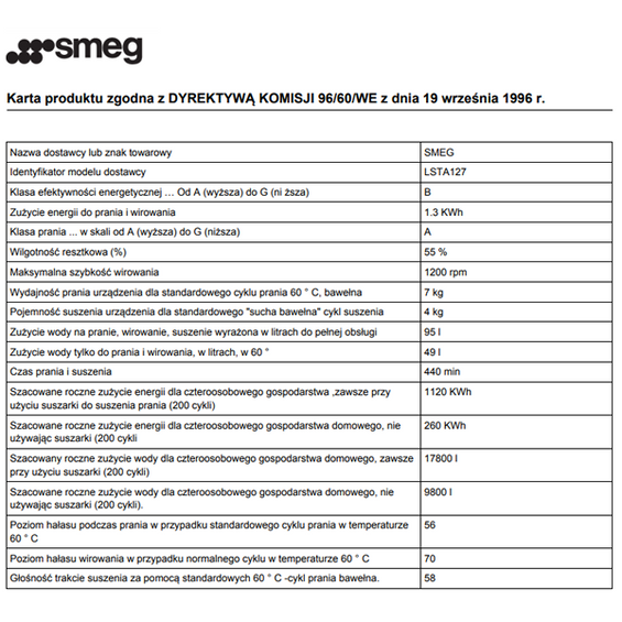 Pralko-suszarka Smeg LSIA127