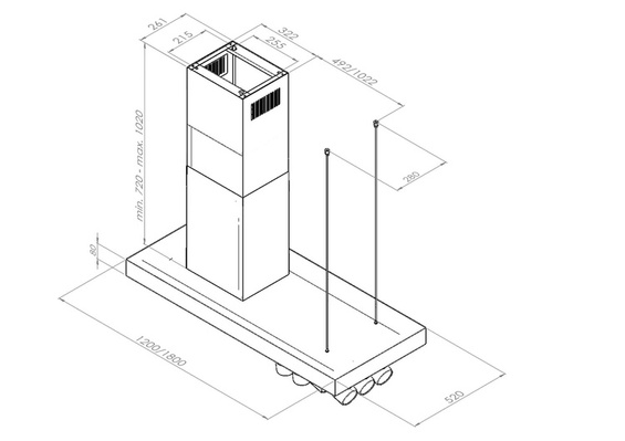 Okap wyspowy Ciarko Minimal 2 Czarny 120 cm wyciąg