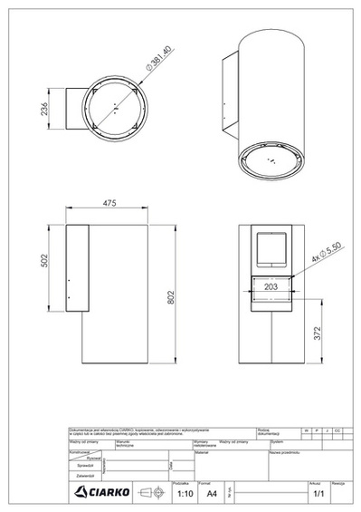 Okap przyścienny Ciarko Design Tubus Biały 38cm wyciąg