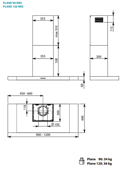 Okap Falmec Plane Plus NRS 90 inox 800 m³/h przyścienny
