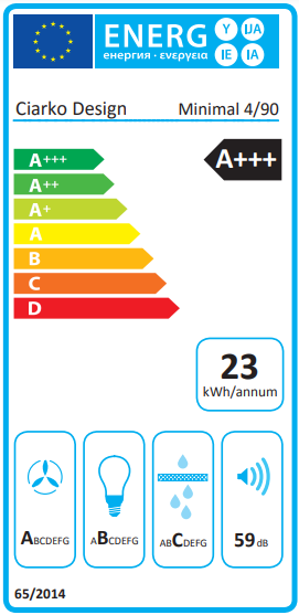 Okap przyścienny Ciarko Minimal 4 Czarny 90 cm wyciąg