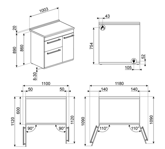 Kuchnia z płytą gazową Smeg CX103GMBL