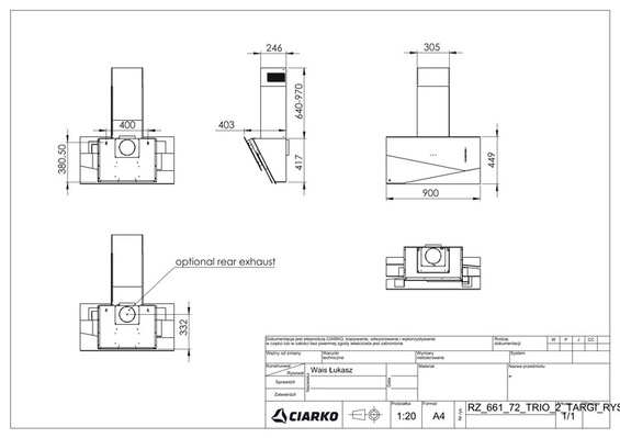 Okap przyścienny Ciarko Design Trio Czarny 90 cm pochłaniacz