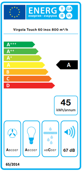 Okap Falmec Virgola Touch 60 inox 800 m³/h do zabudowy