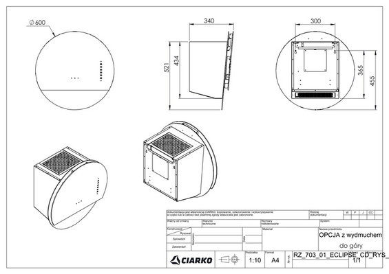 Okap przyścienny Ciarko Design Eclipse Biały/Złoty 60 cm pochłaniacz