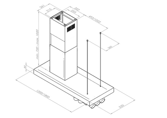 Okap wyspowy Ciarko Minimal 2 Czarny 120 cm wyciąg z haczykami na kubki