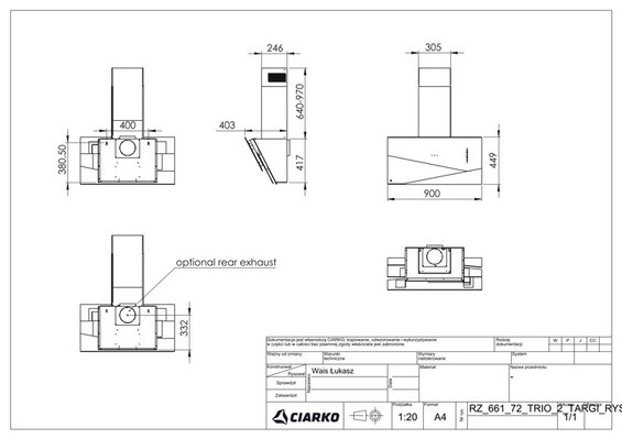 Okap przyścienny Ciarko Design Trio Czarny/Srebrny 90 cm pochłaniacz