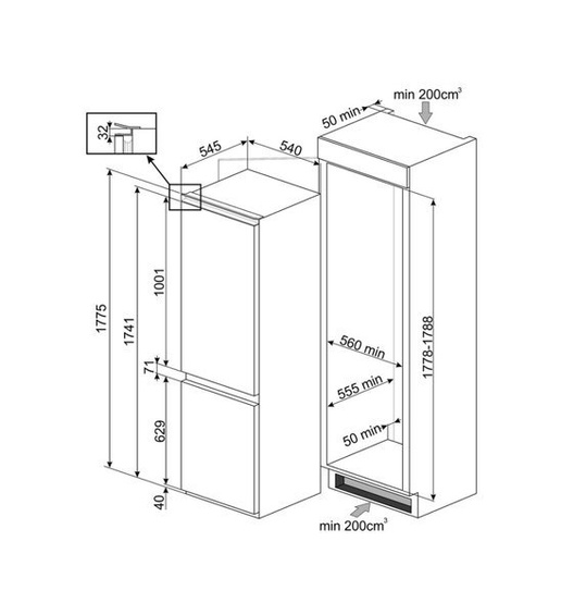 Chłodziarko-zamrażarka do zabudowy Smeg C8175TNE 
