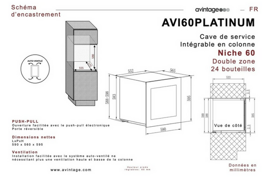 Winiarka Avintage AVI60PLATINUM do zabudowy w słupku