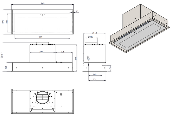 Okap podszafkowy Ciarko Design SU MINI czarny 74cm