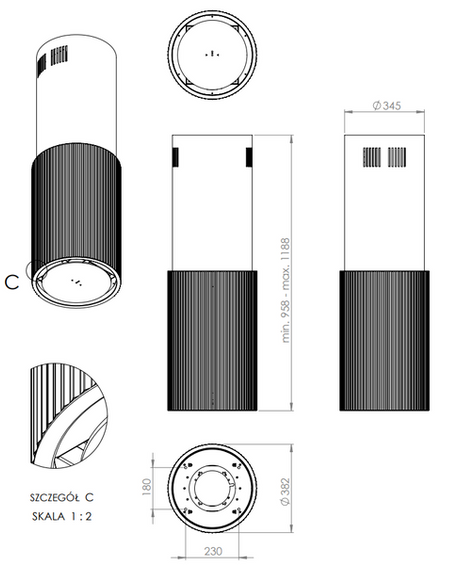 Okap wyspowy Ciarko Design MONOGRAM W WHITE pochłaniacz