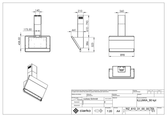 Okap przyścienny Ciarko Design Illumia Biały 90cm wyciąg