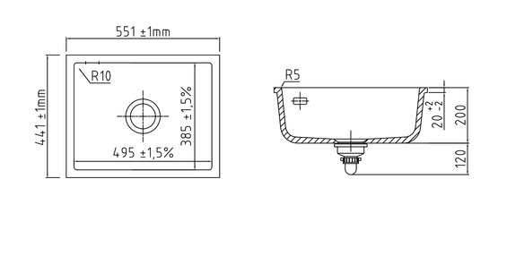systemceram MERA 50 U zlewozmywak ceramiczny Titan 78