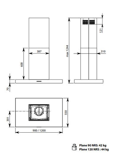 Okap Falmec Plane Plus NRS Isola 90 czarny 800 m³/h wyspowy