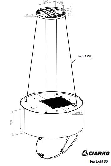 Okap wyspowy Ciarko Design PIU LIGHT Ecru 80 cm