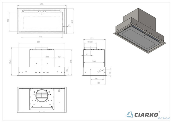 Okap podszafkowy Ciarko Design SU MINI czarny 60cm wyciąg