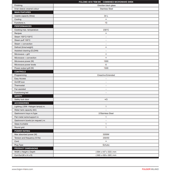 Kuchenka mikrofalowa z funkcją piekarnika Fulgor CLUSTER CONCEPT 45 FCLCMO 4510 TEM BK