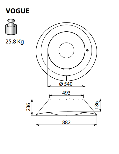 Okap Falmec Vogue Circle.Tech Isola 88 stalowy szary 600 m³/h wyspowy