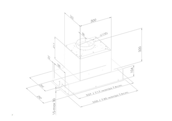 Okap podszafkowy Ciarko Minimal 7 Czarny 74 cm wyciąg