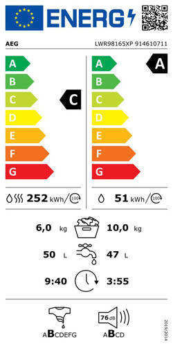 Wolnostojąca pralko-suszarka AEG LWR98165XP ABSOLUTECARE 10kg