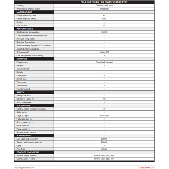 Piekarnik Fulgor CLUSTER CONCEPT 90 FCLO 9615 TEM 2F BK