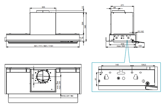 Okap Falmec Virgola Touch No-drop 60 czarny 800 m³/h do zabudowy