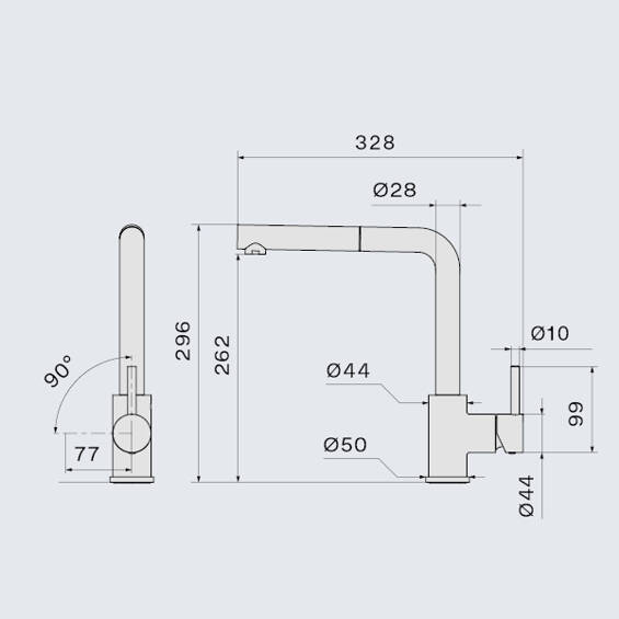 Bateria kuchenna Falmec Pure Steel CORNER inox z wyciąganą wylewką