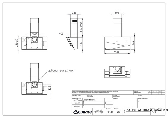 Okap przyścienny Ciarko Design Trio Czarny 90cm wyciąg