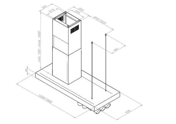 Okap wyspowy Ciarko Minimal 2 Czarny 120 cm wyciąg