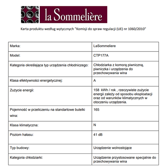 Winiarka wolnostojąca La Sommeliere CTP177A